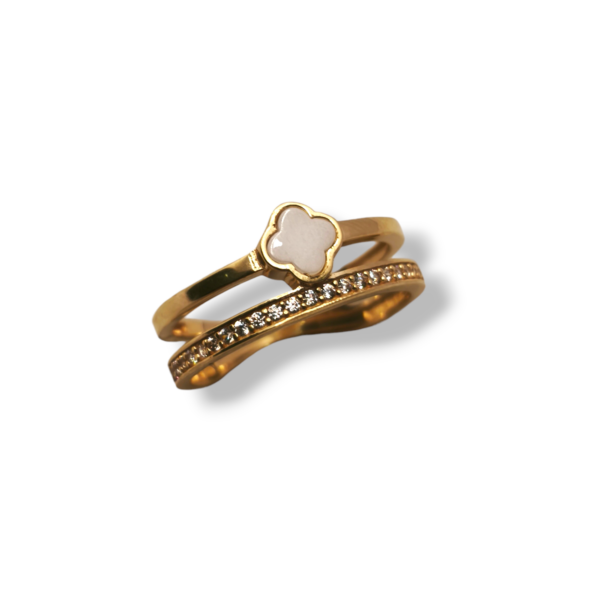 Anillo oro amarillo, circonitas y nacar (T16)