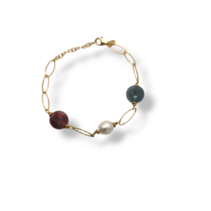 Pulsera plata, perla y piedras naturales