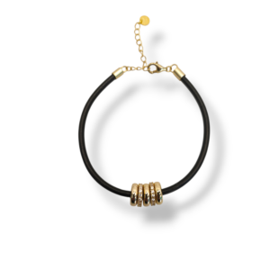 Pulsera plata, cuero y circonitas