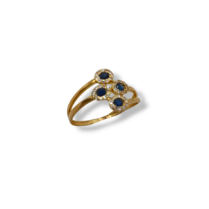 Anillo oro amarillo, zafiro y circonitas (T14)